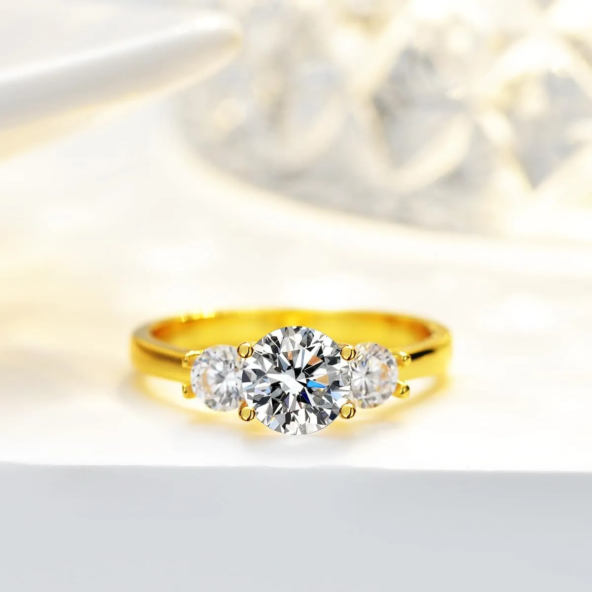 1.60 Carat VVS1 D-Color Three-Stone Diamond Engagement Ring Set in Luxurious 14k Yellow Gold - A Celebration of Your Unique Love Journey