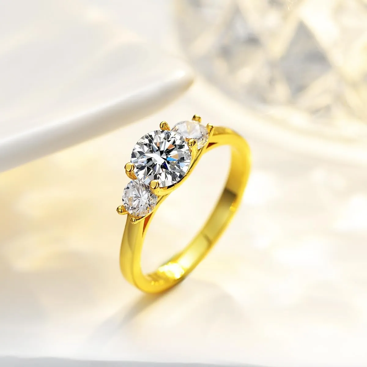 1.60 Carat VVS1 D-Color Three-Stone Diamond Engagement Ring Set in Luxurious 14k Yellow Gold - A Celebration of Your Unique Love Journey