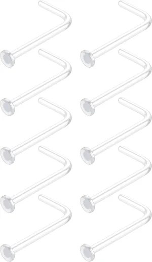 18g Clear Nose Studs for Work - L Shape Clear Nose Rings Piercing Retainers - Bioflex Plastic Nose Rings for Surgery - Flat Top 18 Gauge (1.0mm) 10pcs Pack