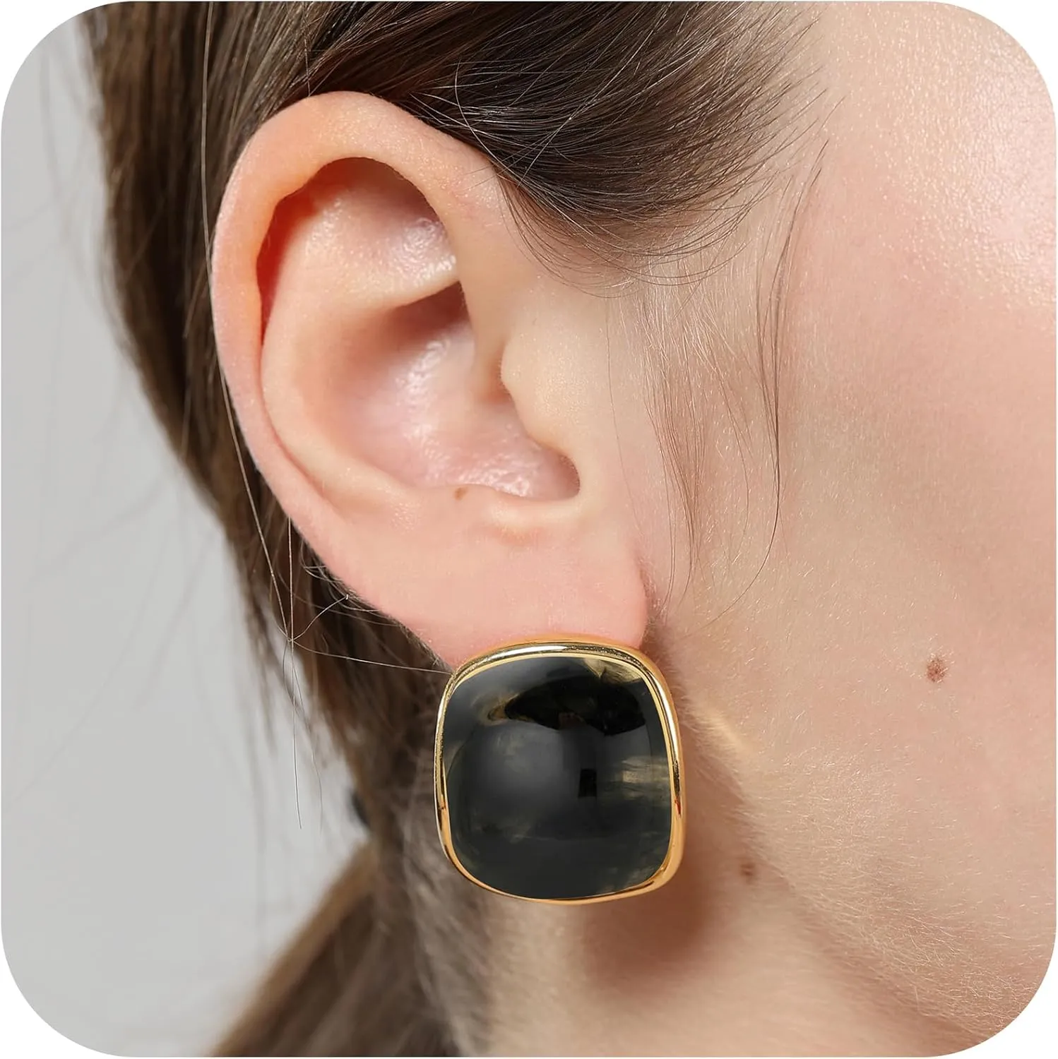 18K Gold Chunky Button Shape Earrings for Women, 18K Gold Plated Resin Studs,Resin Small Studs with 18K Gold BackHypoallergenic and lightweighted