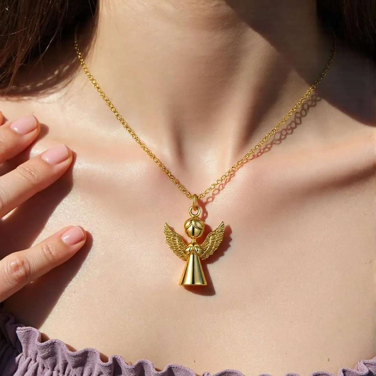 18K Gold Custom Necklace with 3D Carving Personalized Name Pendant Necklace Guardian Angel Cute Cat Dogs Chickens Pendant Necklace