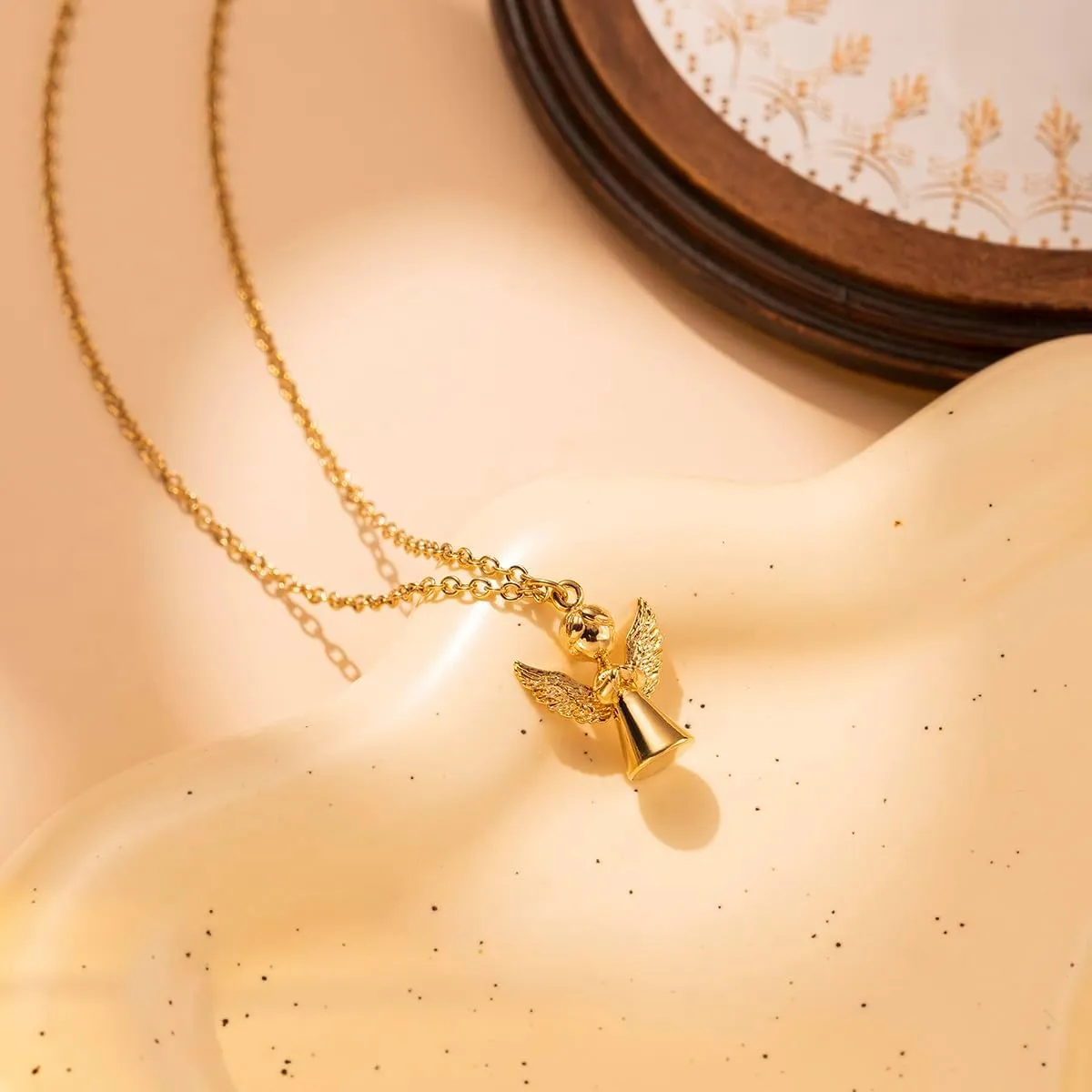 18K Gold Custom Necklace with 3D Carving Personalized Name Pendant Necklace Guardian Angel Cute Cat Dogs Chickens Pendant Necklace