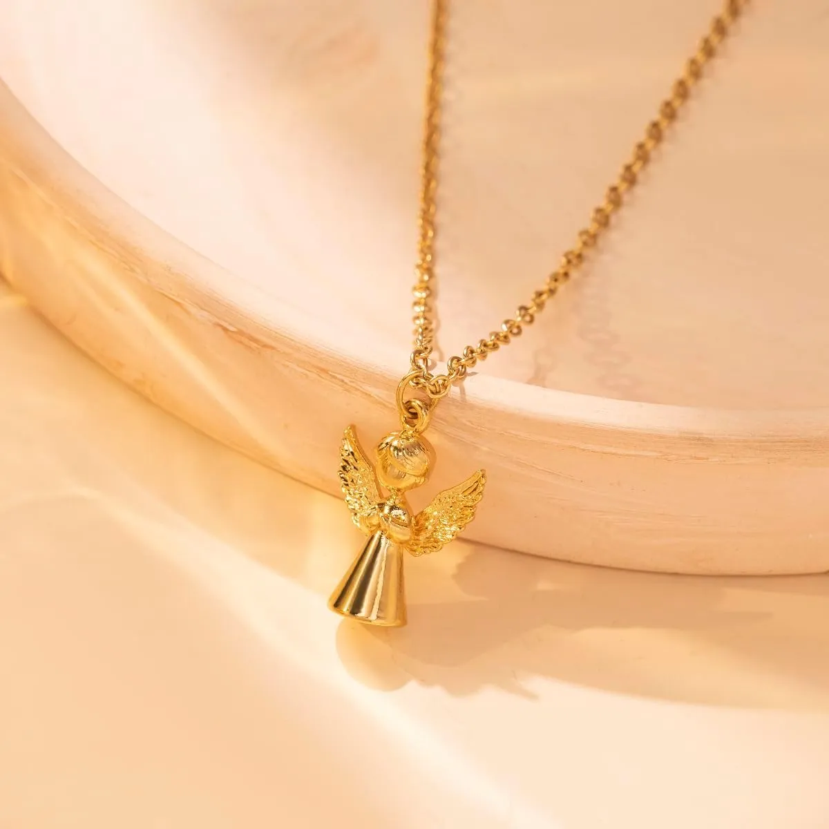 18K Gold Custom Necklace with 3D Carving Personalized Name Pendant Necklace Guardian Angel Cute Cat Dogs Chickens Pendant Necklace