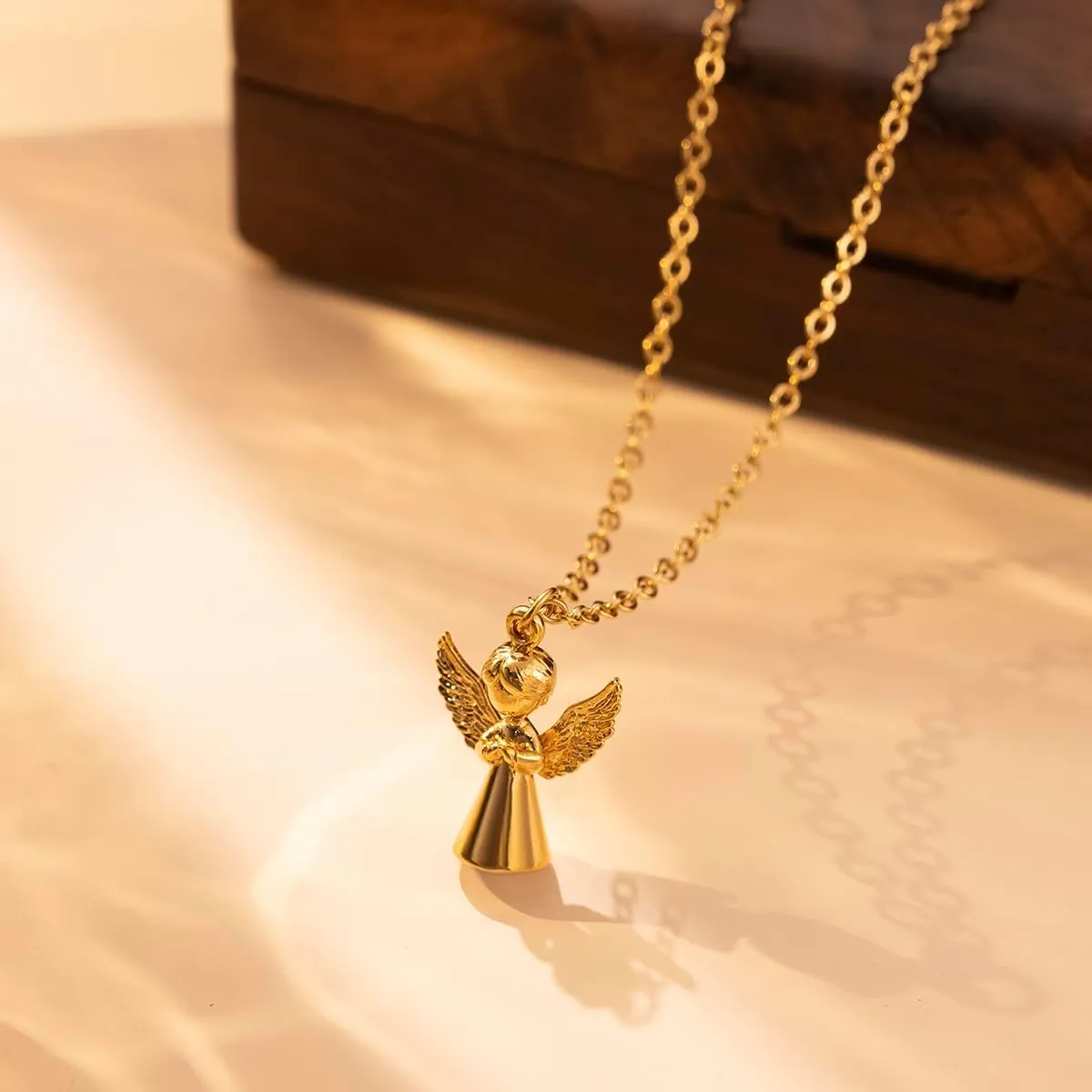 18K Gold Custom Necklace with 3D Carving Personalized Name Pendant Necklace Guardian Angel Cute Cat Dogs Chickens Pendant Necklace
