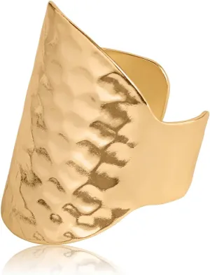 18K Gold or 925 Sterling Silver Plated Adjustable Hammered Ring for Women - Hypoallergenic Chunky Wide Band Rings for Women, Made in the USA