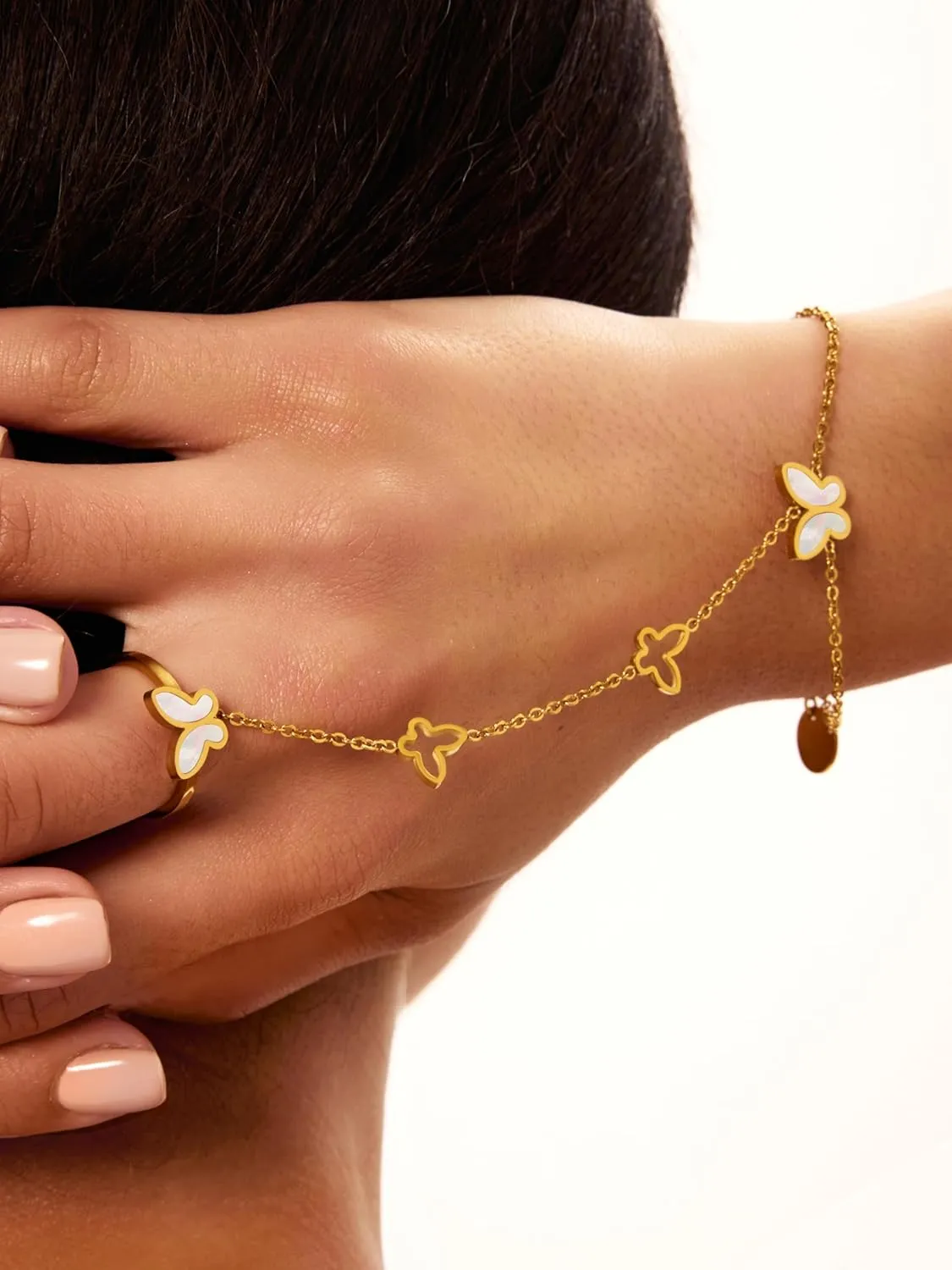 18K Gold Plated Dainty Bracelets for Women Butterfly Ring Chain Adjustable Waterproof Body Chain Jewelry Accessories