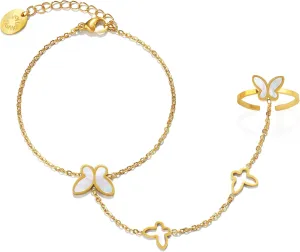 18K Gold Plated Dainty Bracelets for Women Butterfly Ring Chain Adjustable Waterproof Body Chain Jewelry Accessories