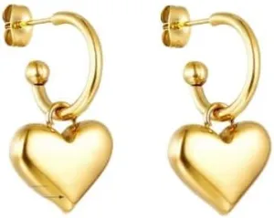18K Gold Plated Heart Dangle Drop Gold/Silver Huggie Hoop Earrings Hypoallergenic 316L Stainless Steel with Gift Box