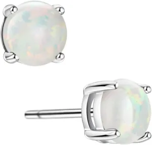 18K Gold Plated Opal Stud Earrings for Women Sterling Silver 5mm Solitaire Green Opal 4 Prongs Setting Simple Women Earrings