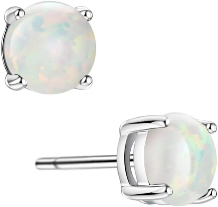 18K Gold Plated Opal Stud Earrings for Women Sterling Silver 5mm Solitaire Green Opal 4 Prongs Setting Simple Women Earrings