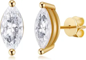 18K Gold Plated S925 Sterling Silver Cubic Zirconia Stud Earrings for Women, Simulated CZ Earrings with Pear/Oval/Baguette/Princess/Triangle/Marquise Cut