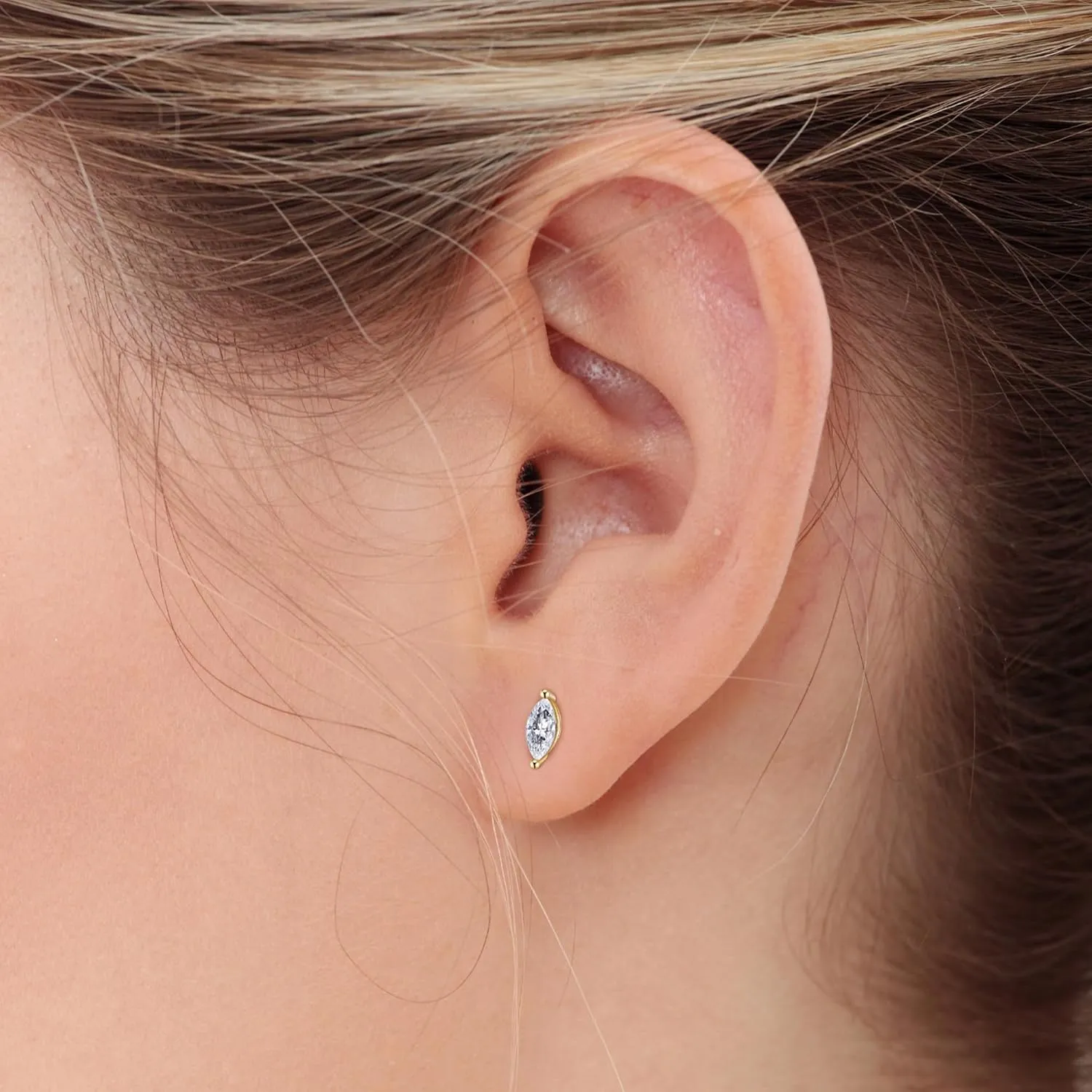 18K Gold Plated S925 Sterling Silver Cubic Zirconia Stud Earrings for Women, Simulated CZ Earrings with Pear/Oval/Baguette/Princess/Triangle/Marquise Cut