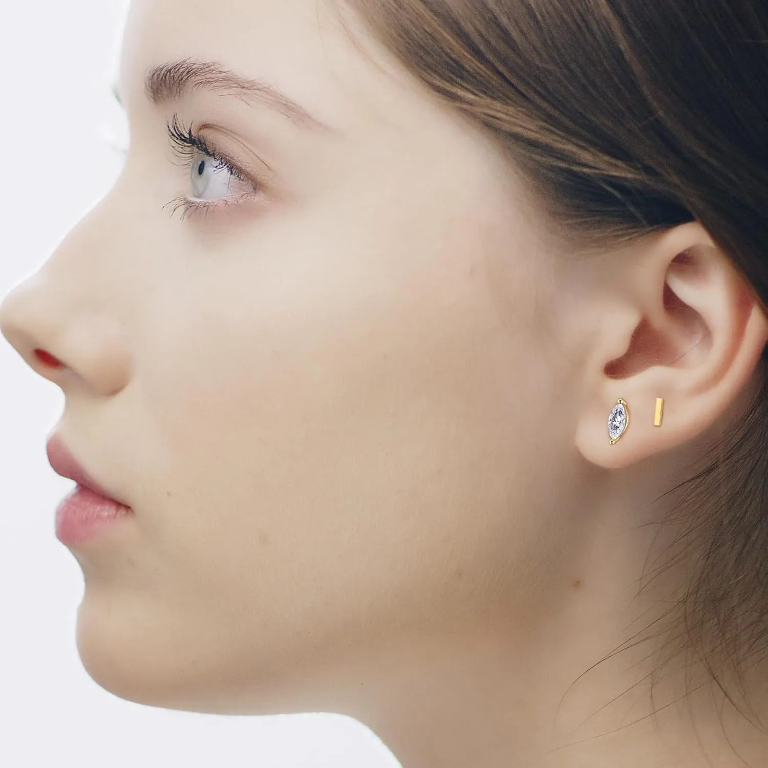 18K Gold Plated S925 Sterling Silver Cubic Zirconia Stud Earrings for Women, Simulated CZ Earrings with Pear/Oval/Baguette/Princess/Triangle/Marquise Cut