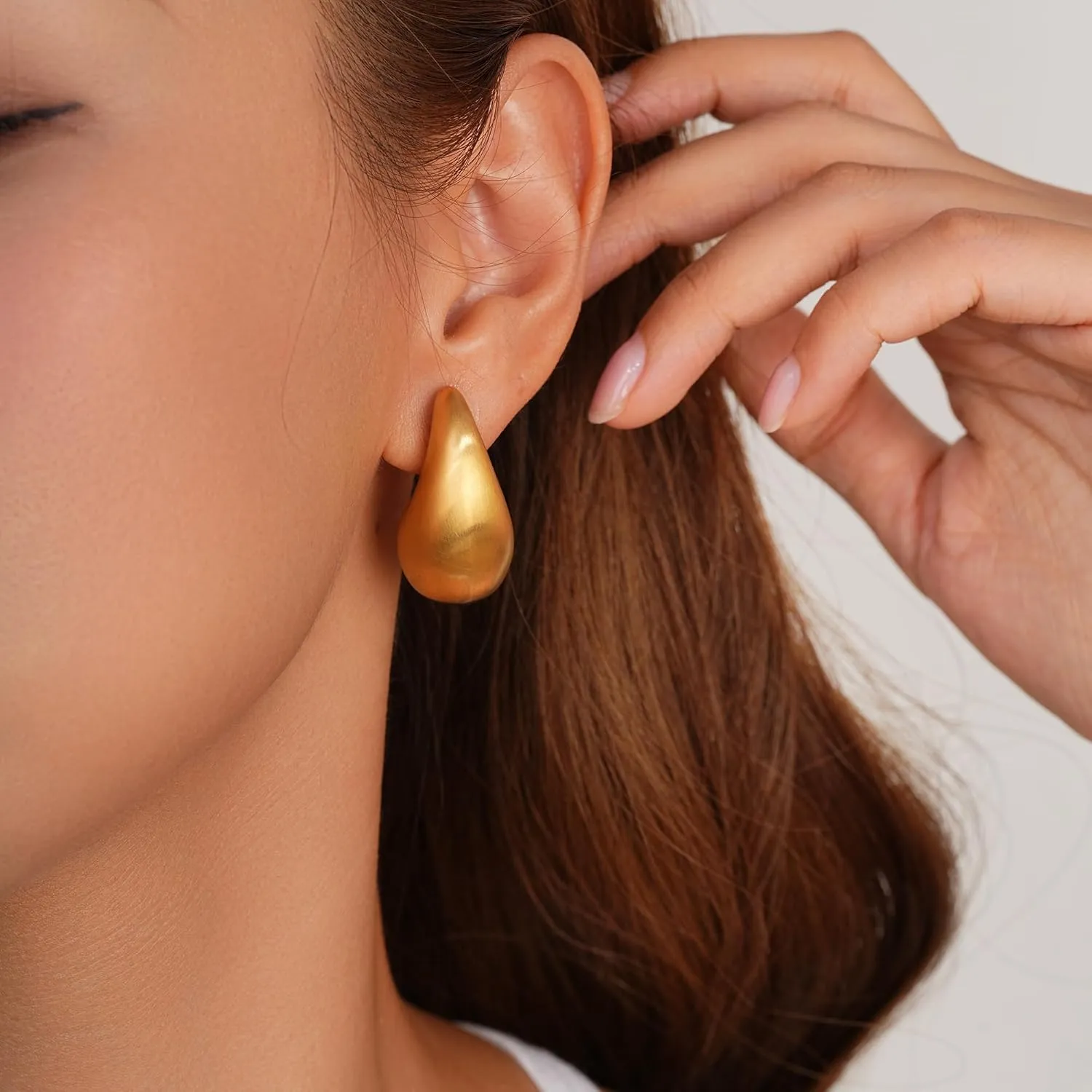 18K Gold Plated Teardrop Earrings for Women - Hypoallergenic Chunky Stud Earring,Perfect for Everyday Wear & Special Occasions Trendy Jewelry Gifts