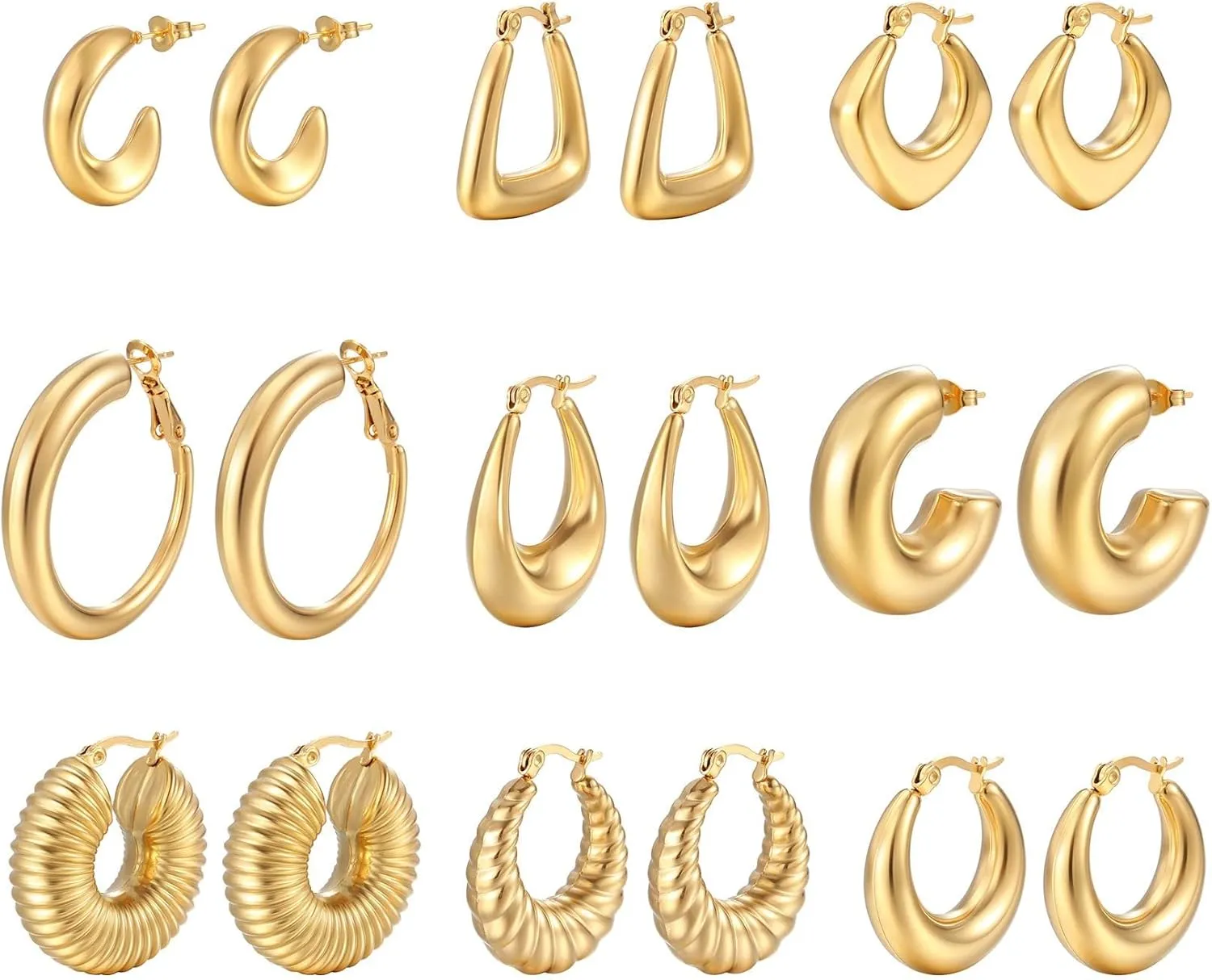 18K Gold Plated Twisted Chunky Gold Hoop Earrings Rope round trendy for Women Christmas Gift