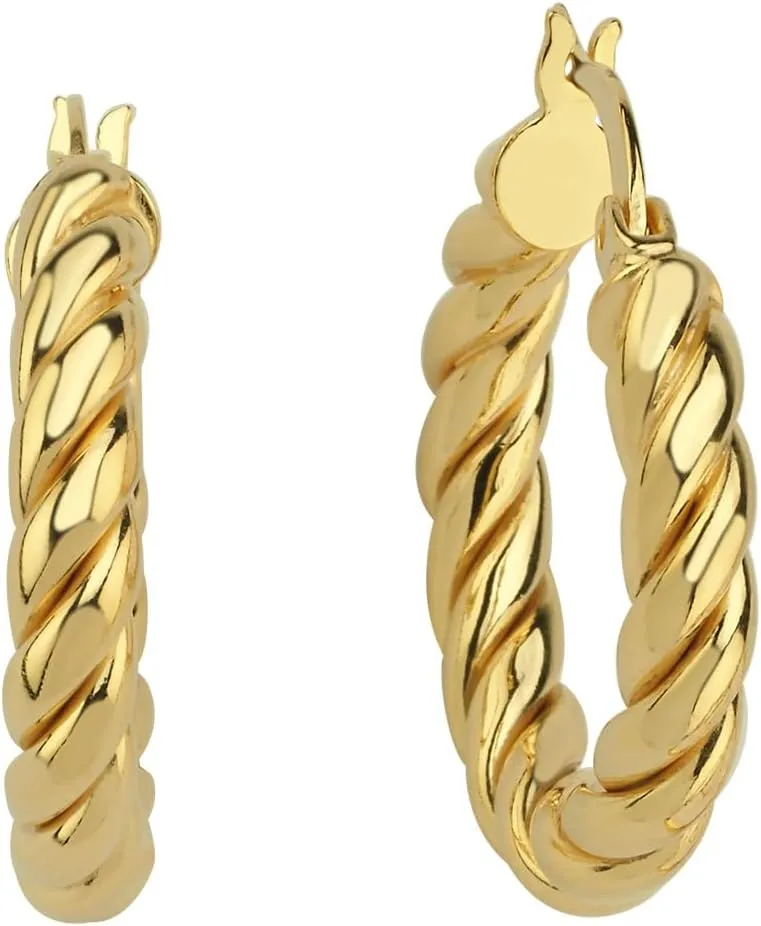 18K Gold Vermeil Hoop Rope Earrings for Women, Lightweight Twist Hoop Earrings, Thick Open Hoops, Minimalist Jewelry Gift for Her