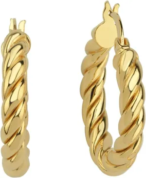 18K Gold Vermeil Hoop Rope Earrings for Women, Lightweight Twist Hoop Earrings, Thick Open Hoops, Minimalist Jewelry Gift for Her