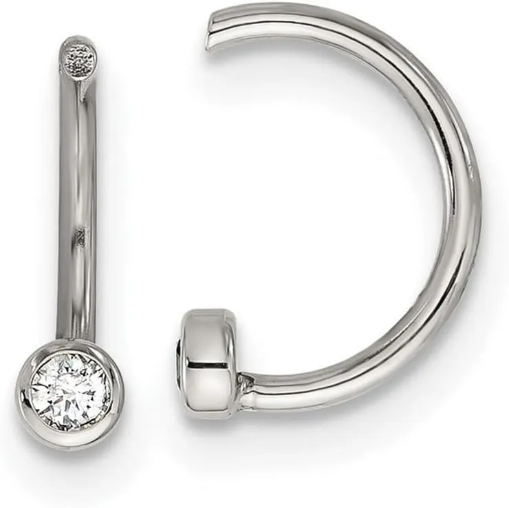 1mm Stainless Steel Polished White Zircon Cuff Earrings 10x1mm Wide Ear-Cuff for Women