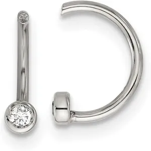 1mm Stainless Steel Polished White Zircon Cuff Earrings 10x1mm Wide Ear-Cuff for Women