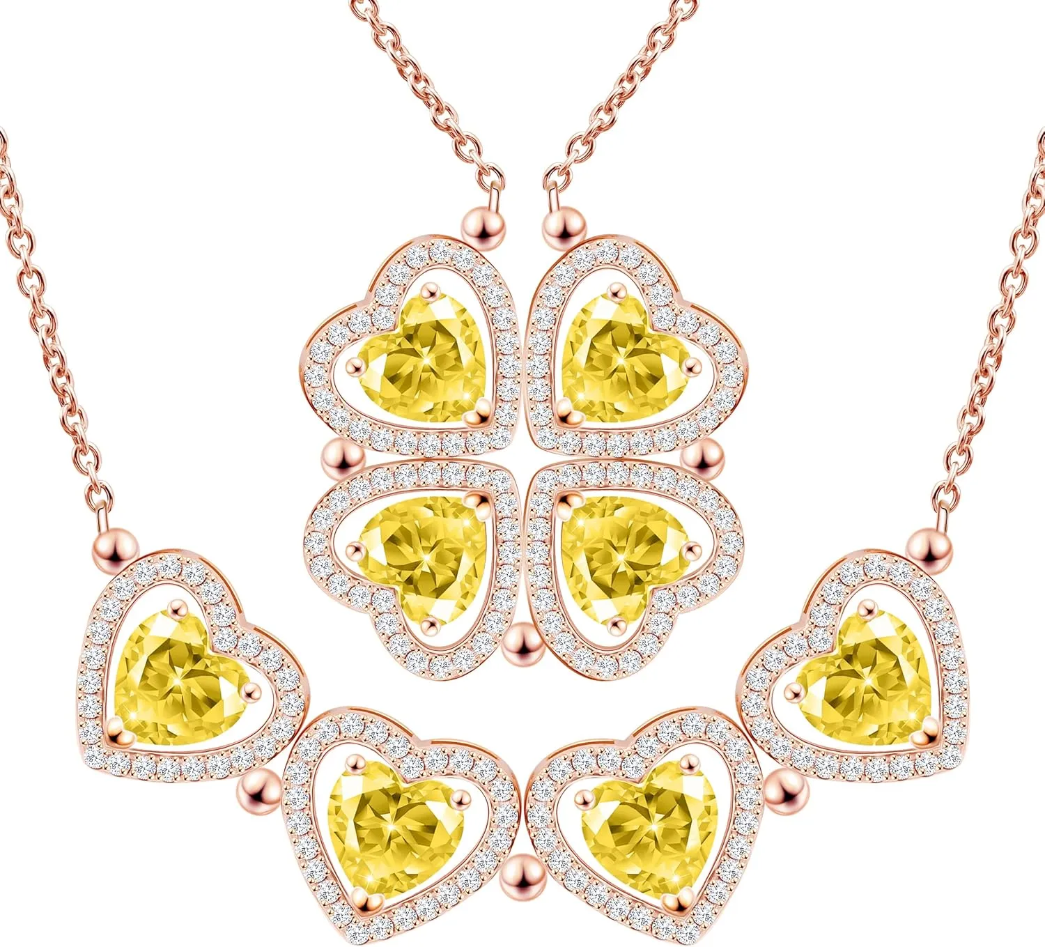 2 IN 1 Lucky Four Leaf Clover Necklaces for Women, Shamrock CZ Birthstone folding Heart Necklace, Extendable & Foldable Jewelry Gifts
