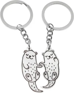 2 Pack Cute Animal Keychain Set Car Keychain Otters Key Holder Stainless Steel Bag Pendant Gift for and Couples Stainless Steel, As Pic Shows