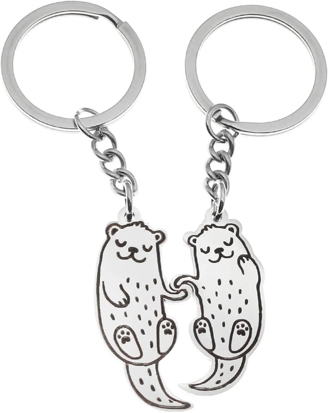2 Pack Cute Animal Keychain Set Car Keychain Otters Key Holder Stainless Steel Bag Pendant Gift for and Couples Stainless Steel, As Pic Shows