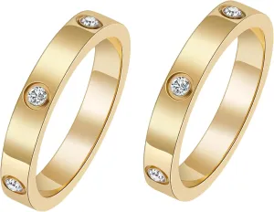 2 PCS Love Friendship Rings, 18K Gold Plated Stainless Steel Promise Wedding Bands Cubic Zirconia Stackable Rings for Women Jewelry, Christmas Anniversary Birthday Gifts for Her, Size 5-10