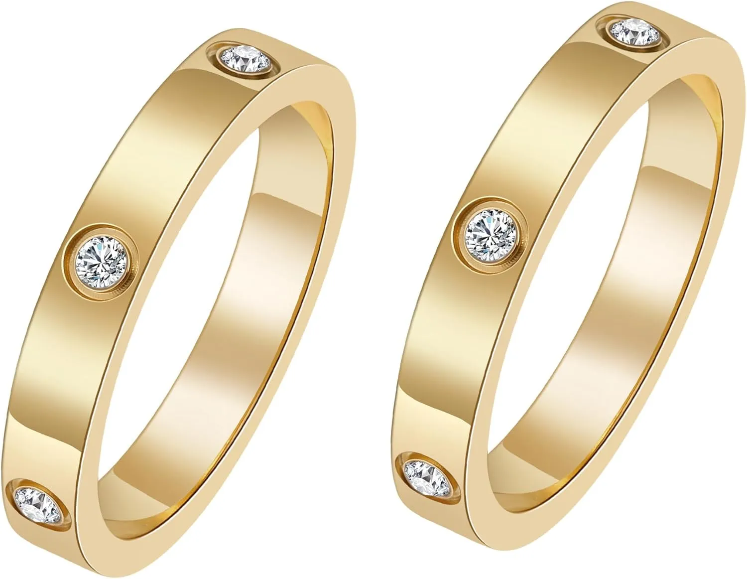 2 PCS Love Friendship Rings, 18K Gold Plated Stainless Steel Promise Wedding Bands Cubic Zirconia Stackable Rings for Women Jewelry, Christmas Anniversary Birthday Gifts for Her, Size 5-10