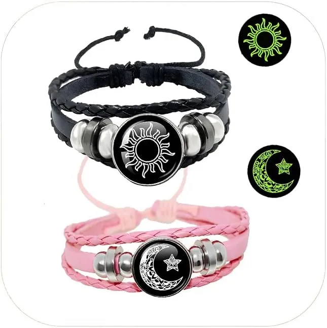 2 Pcs Sun Moon Bracelet for Couples Luminous Braided Bracelet Matching Bracelets Jewelry for Women Men
