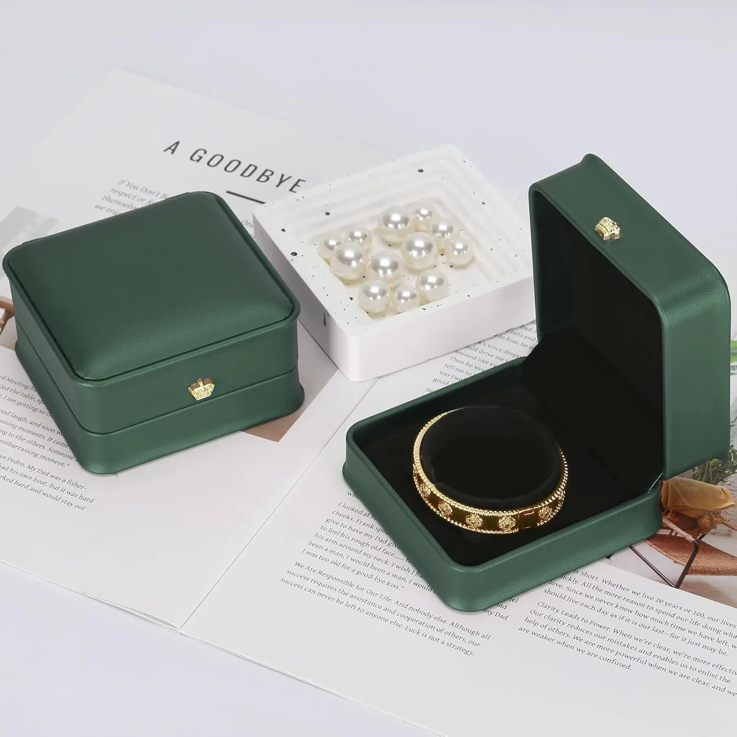 2 Pieces Bracelet Necklace Gift Box, Premium PU Leather Jewellry Bangle Storage Display Holder Case for Wedding Engagement Birthday Anniversary Ceremony for Women Girl (Green)