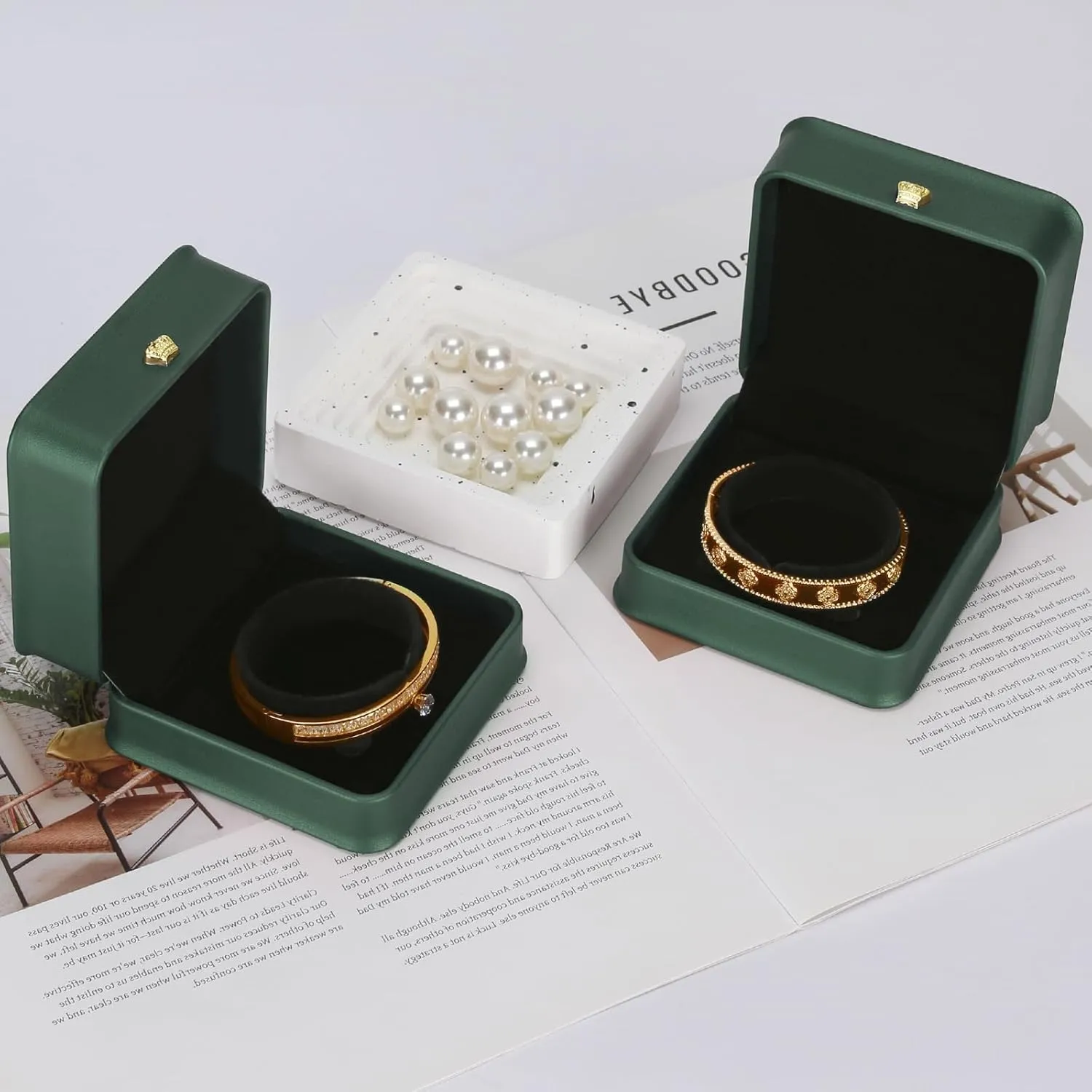 2 Pieces Bracelet Necklace Gift Box, Premium PU Leather Jewellry Bangle Storage Display Holder Case for Wedding Engagement Birthday Anniversary Ceremony for Women Girl (Green)