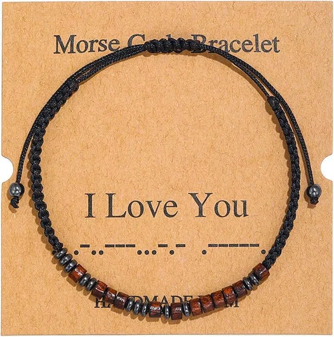 2 Sets Morse Code Bracelets for Couples - Secret Message Bracelets with Adjustable String, Inspirational Gifts for Him & Her, Boyfriend Girlfriend Matching Jewelry