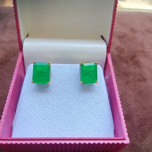 2.00Ct Green Emerald Solitaire Stud Earrings 14K Yellow Gold plated & Push Back