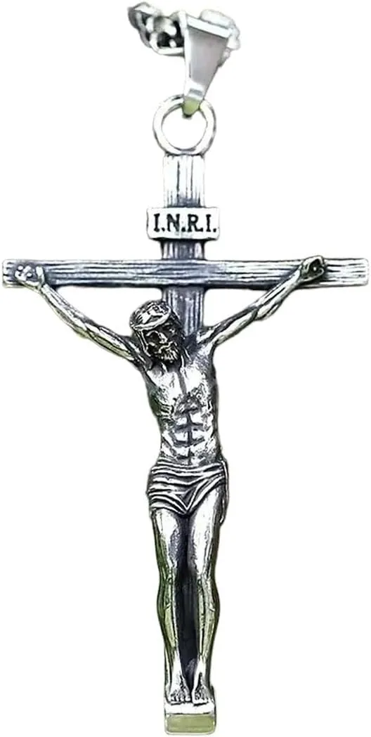 2024 New Women Men Stainless Steel Inri Crucifix Pendant Jesus Cross Necklace Christian Religion Jewelry, As Pic