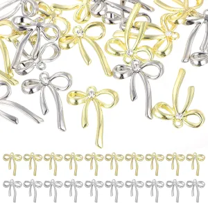 20Pcs Gold Silver Plated Bowknot Charms, Rhinestones Bow Charms for Jewelry Making Small Bowknot Charm Pendant Connector DIY Bracelet Metal Bow Beads Charms for Earrings Necklaces