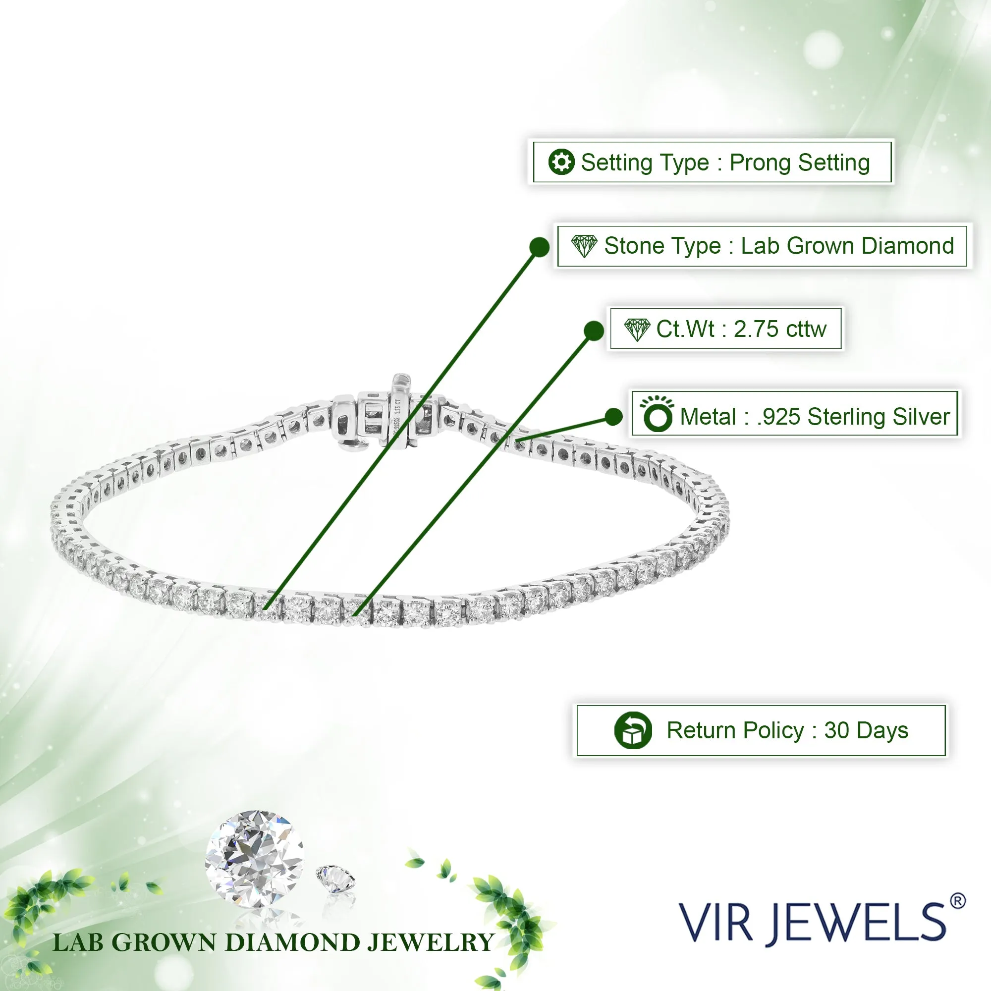 2.75 cttw Lab Grown Diamond Tennis Bracelets in Sterling Silver