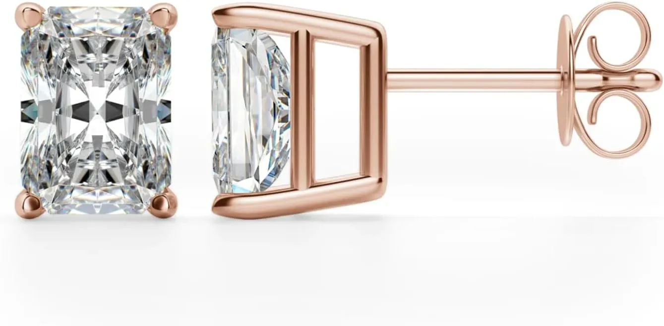 2Ct Radiant Cut Diamond Stud Earrings 14K Gold Plated