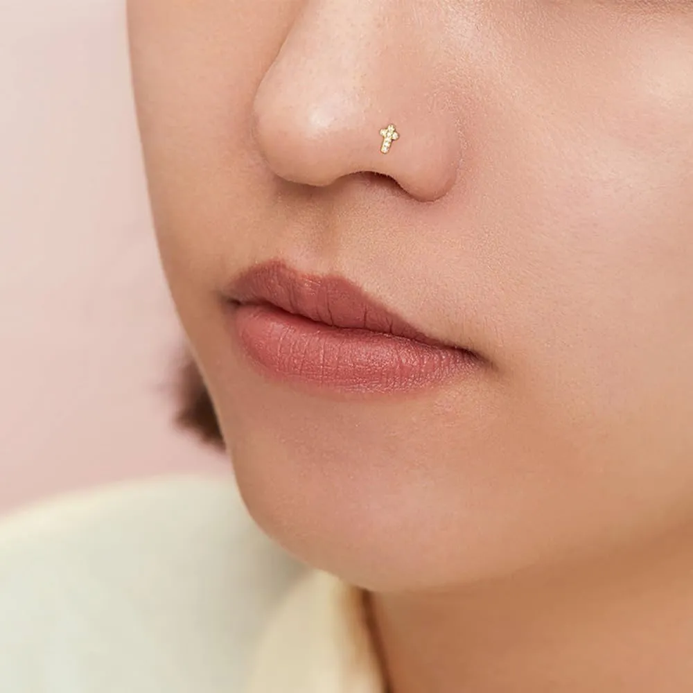 2Pcs 20G Sterling Silver Cross Nose Studs Rings for Women L-Shaped Cubic Zirconia Cross Nose Rings Hypoallergenic Nostril Nose Piercing Jewelry