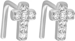 2Pcs 20G Sterling Silver Cross Nose Studs Rings for Women L-Shaped Cubic Zirconia Cross Nose Rings Hypoallergenic Nostril Nose Piercing Jewelry