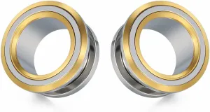 2PCS 316L Stainless Steel Two-color Screw Tunnel Ear Plug Expander Stretcher Gauge 0G-1"