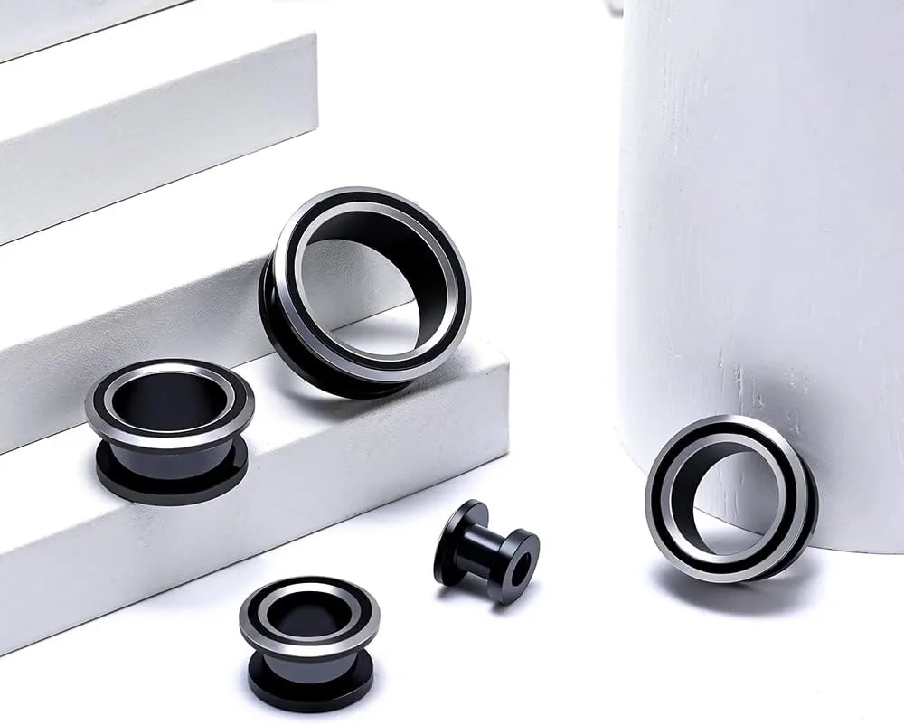 2PCS 316L Stainless Steel Two-color Screw Tunnel Ear Plug Expander Stretcher Gauge 0G-1"
