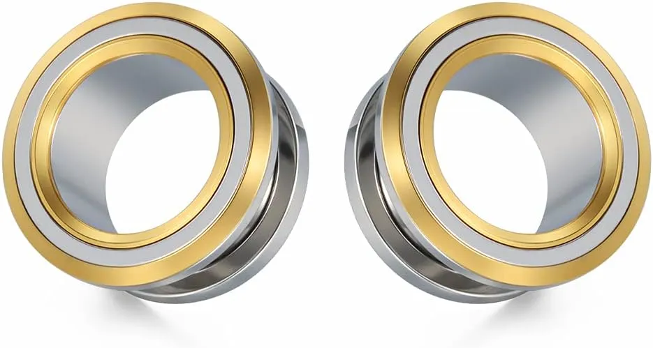 2PCS 316L Stainless Steel Two-color Screw Tunnel Ear Plug Expander Stretcher Gauge 0G-1"