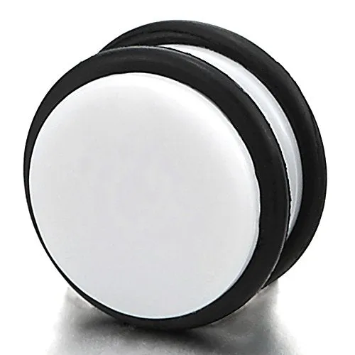 2pcs 9MM Magnetic White Circle Stud Earrings for Men Women, Non-Piercing Fake Ear Plugs Gauge