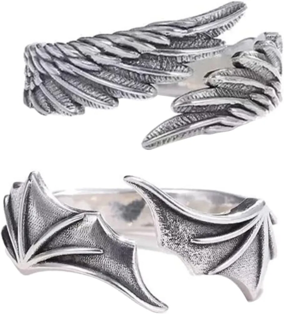 2pcs Angle Wing Finger Ring Finger Open Ring Couples Rings Couples Goth Punk Open Ring Bat Wing Ring Jewelry Napkin Ring Copper Lovers To Open