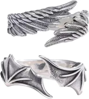 2pcs Angle Wing Finger Ring Finger Open Ring Couples Rings Couples Goth Punk Open Ring Bat Wing Ring Jewelry Napkin Ring Copper Lovers To Open