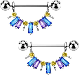 2PCS Colorful CZ Nipple Rings 14 Gauge Piercing Barbell Cute Nipplerings Body Piercing Jewelry
