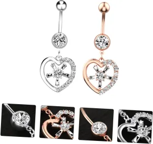 2Pcs Creative Belly Button Rings with Zircon Inlaid Pendant Chic Navel Piercing Jewelry and Lightweight and Comfortable Navel Button Rings for Summer Style