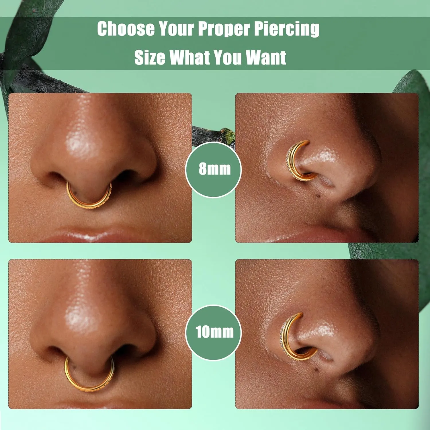 316L Nose Rings Hoops 3Pcs Stainless Steel 14K Gold Nose Piercing Jewelry 18G Nose Rings CZ Hoop Nose Ring Septum Lip Cartilage Rings for Women