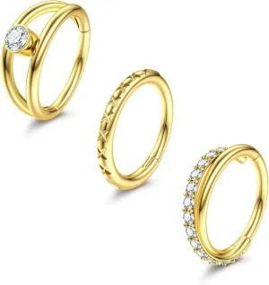 316L Nose Rings Hoops 3Pcs Stainless Steel 14K Gold Nose Piercing Jewelry 18G Nose Rings CZ Hoop Nose Ring Septum Lip Cartilage Rings for Women