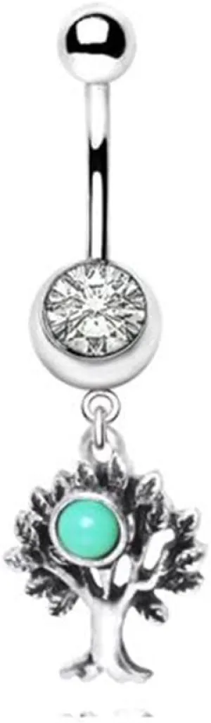 316L Stainless Steel Rustic Tree of Life Dangle WildKlass Navel Ring
